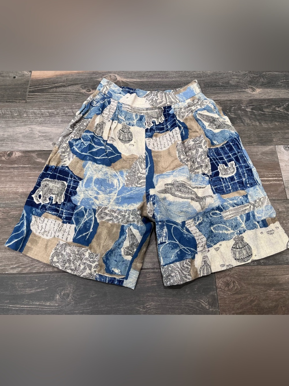 Vintage Deborah Laws Collection Shorts Culottes Sz 4 Blue High Rise Flared Lined